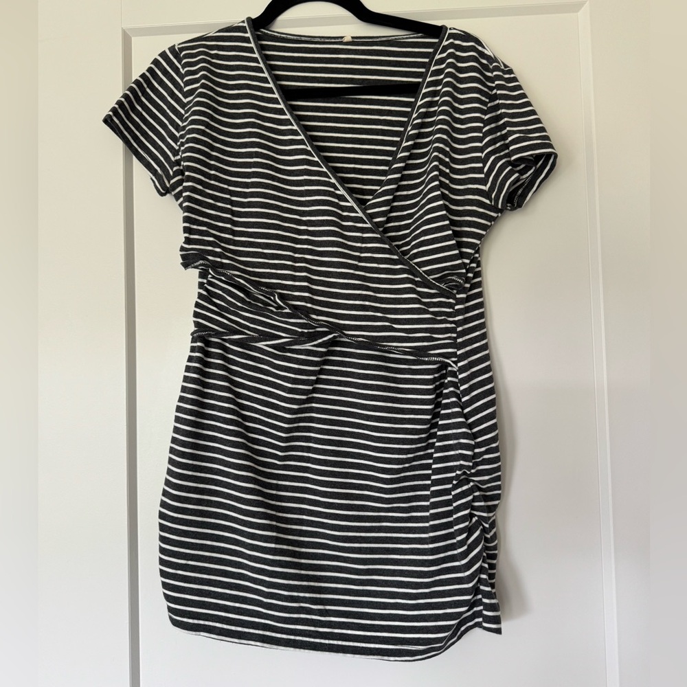 Women’s Black and White Striped Wrap Mini Dress Size L